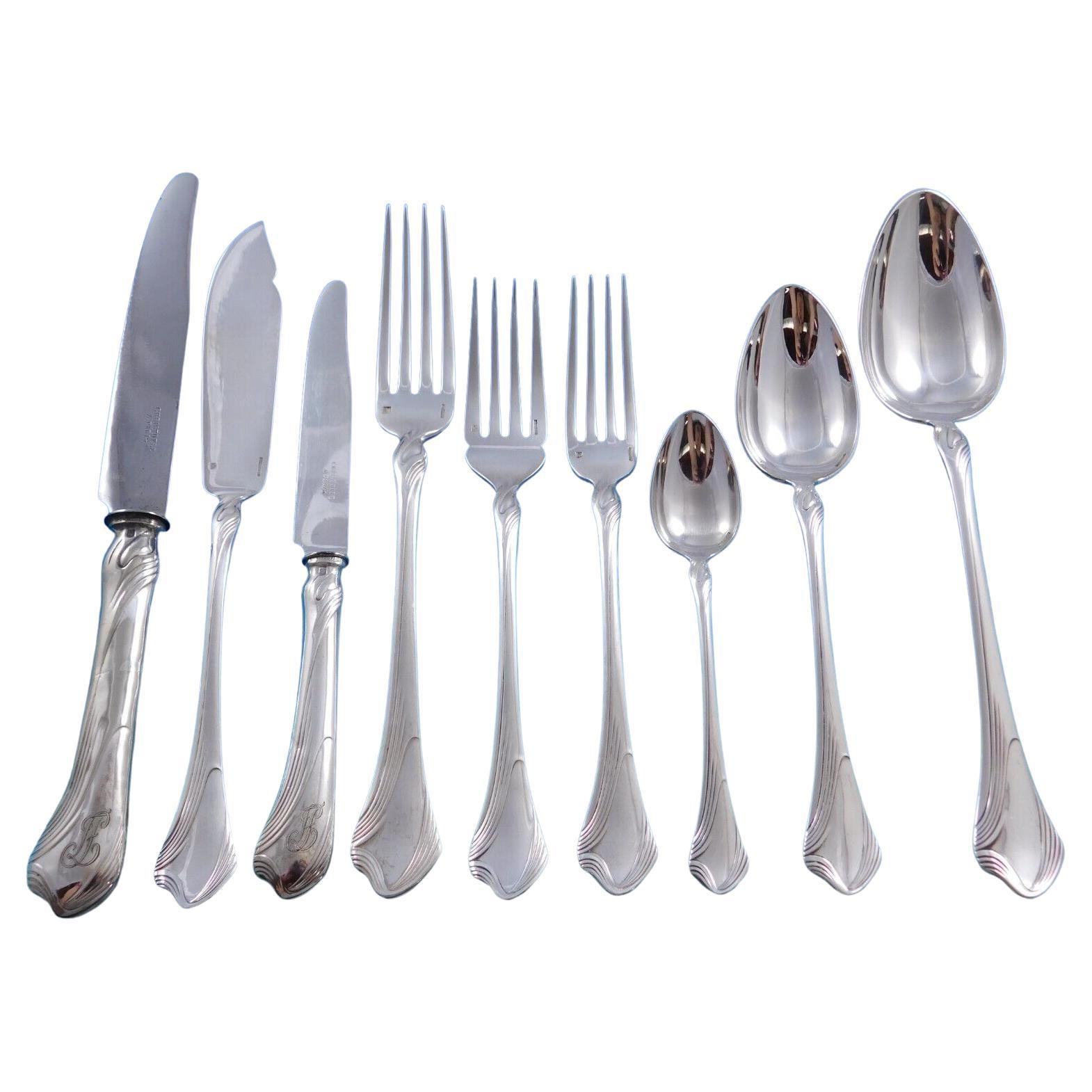 Moderne Gramont by Christofle France Silverplate Flatware Service Set 106 Pieces For Sale