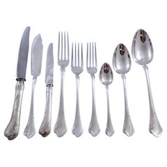 Used Moderne Gramont by Christofle France Silverplate Flatware Service Set 106 Pieces