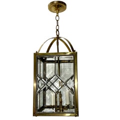 Moderne Italian Gilt Bronze Lantern with Beveled Glass