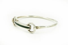 Moderne Italian Horsebit Horse Bit Green Enamel Silver Bangle Bracelet