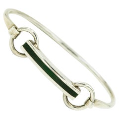 Vintage Moderne Italian Horsebit Horse Bit Green Enamel Silver Bangle Bracelet