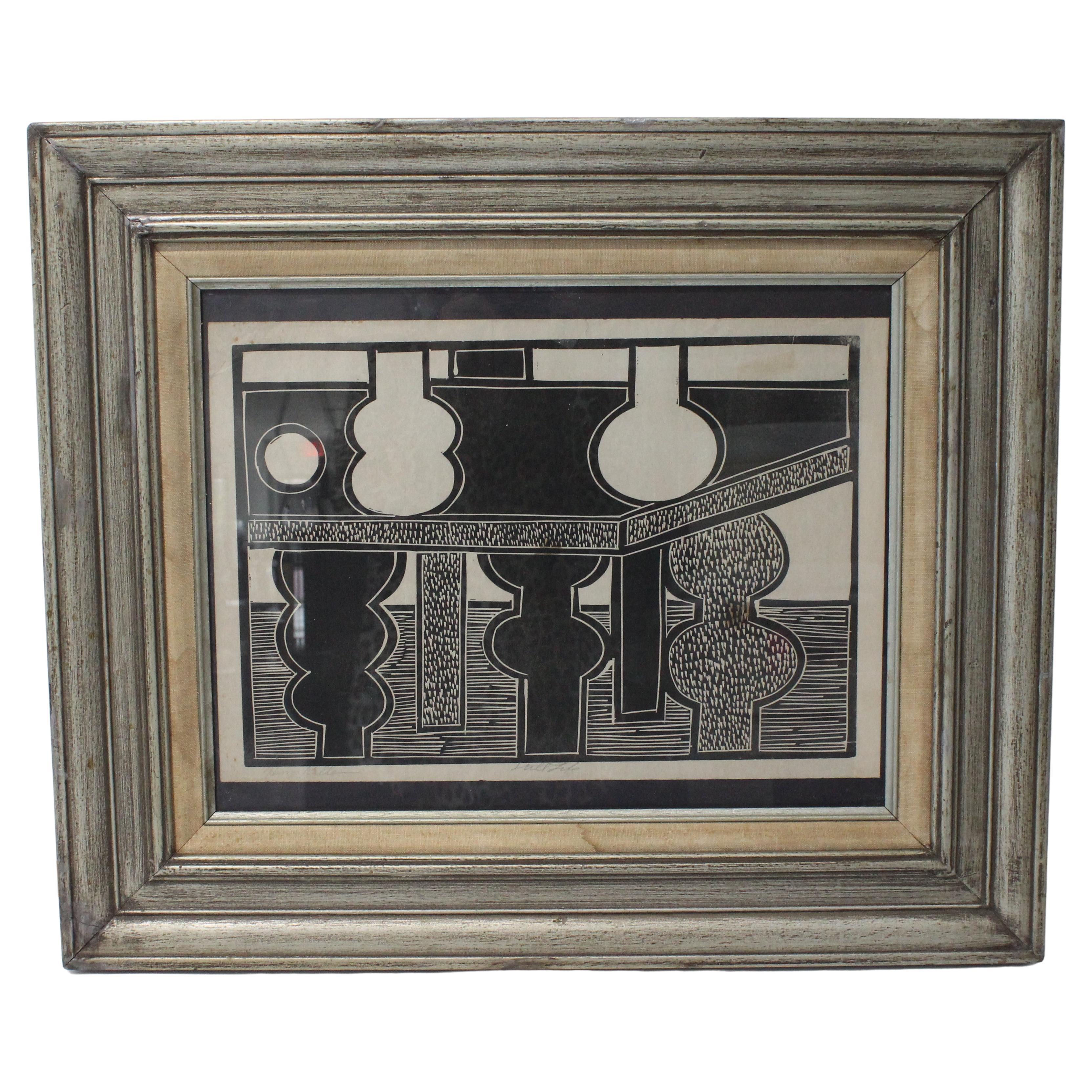 Moderne Monotype or Linocut Print Titled "Still Life" For Sale