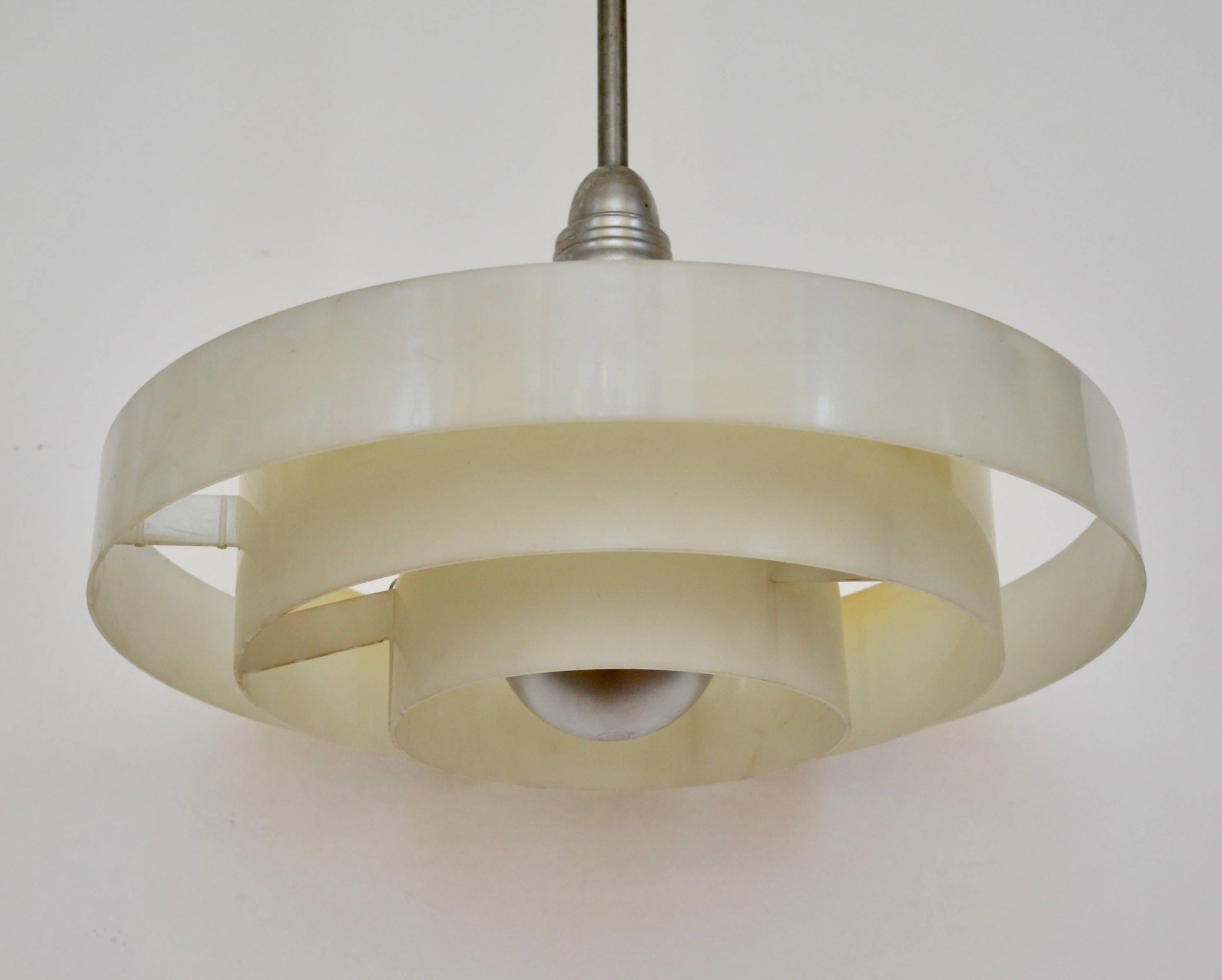 American Moderne Plexiglass and Aluminum Concentric Ring Pendant Light