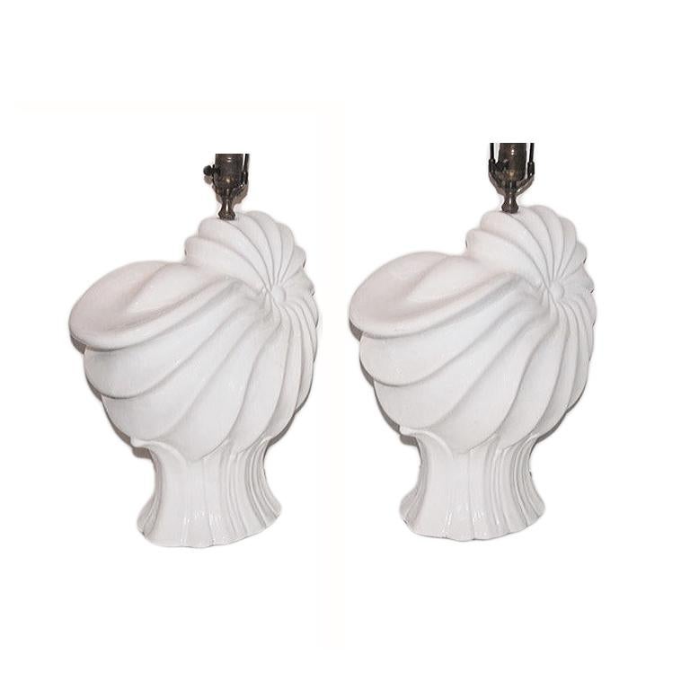 French Moderne Shell Porcelain Table Lamps For Sale