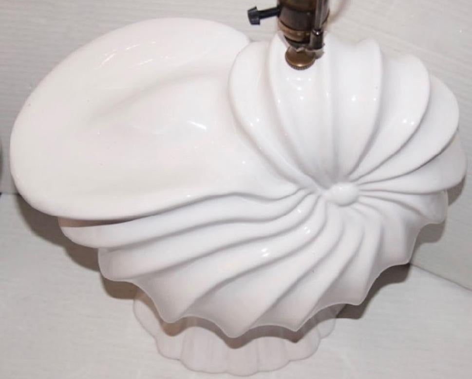 Moderne Shell Porcelain Table Lamps In Good Condition For Sale In New York, NY