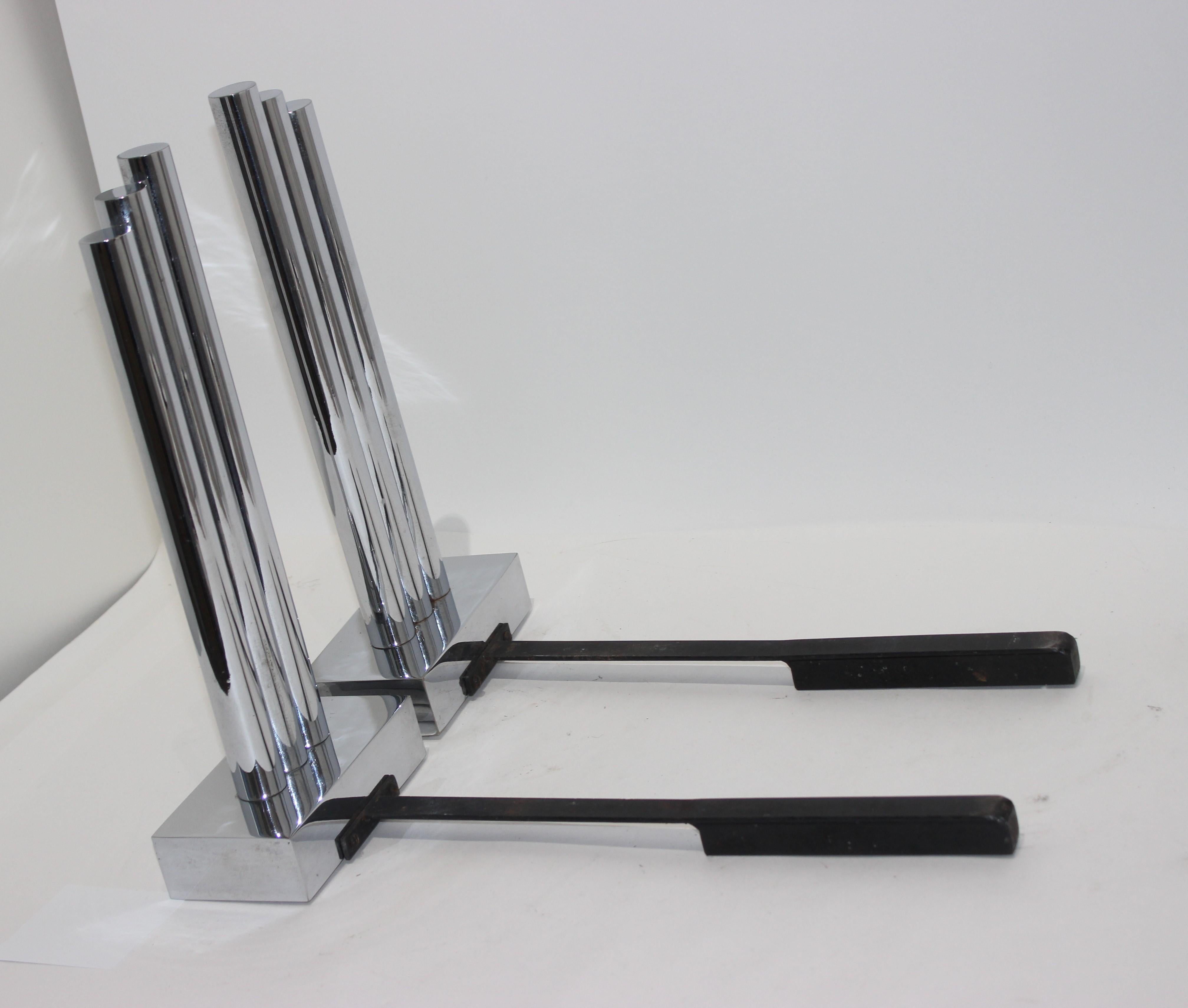 Forged Moderne Skyscraper Donald Deskey Andirons For Sale