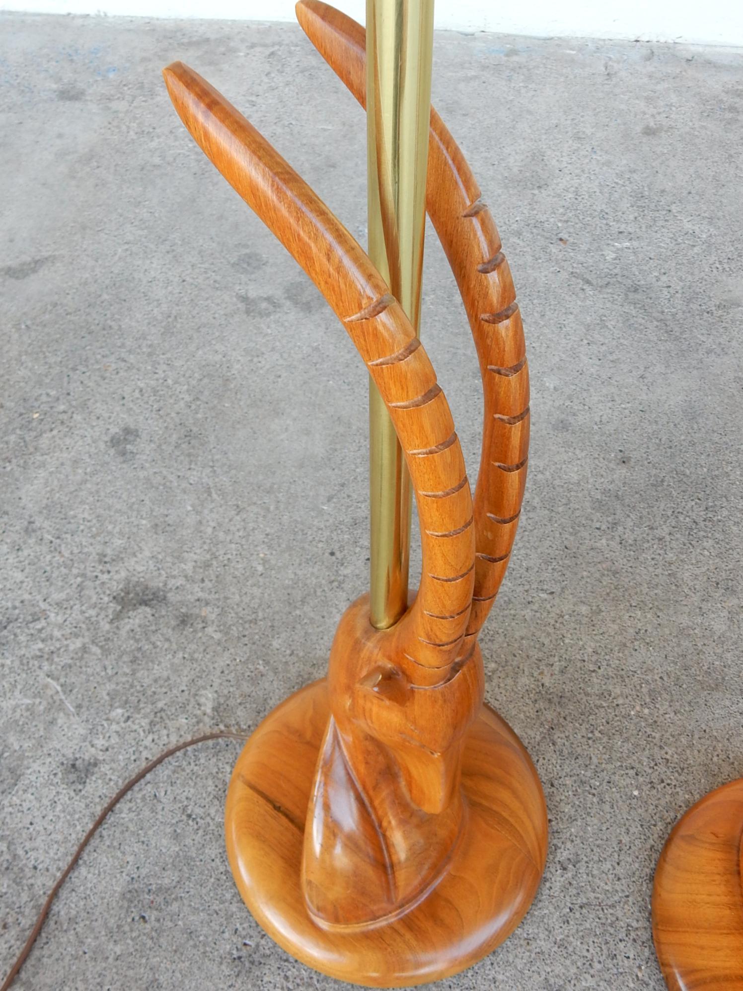 Mid-Century Modern Moderne Stylized Gazelle Bust Walnut Sculpture Lamps For Sale