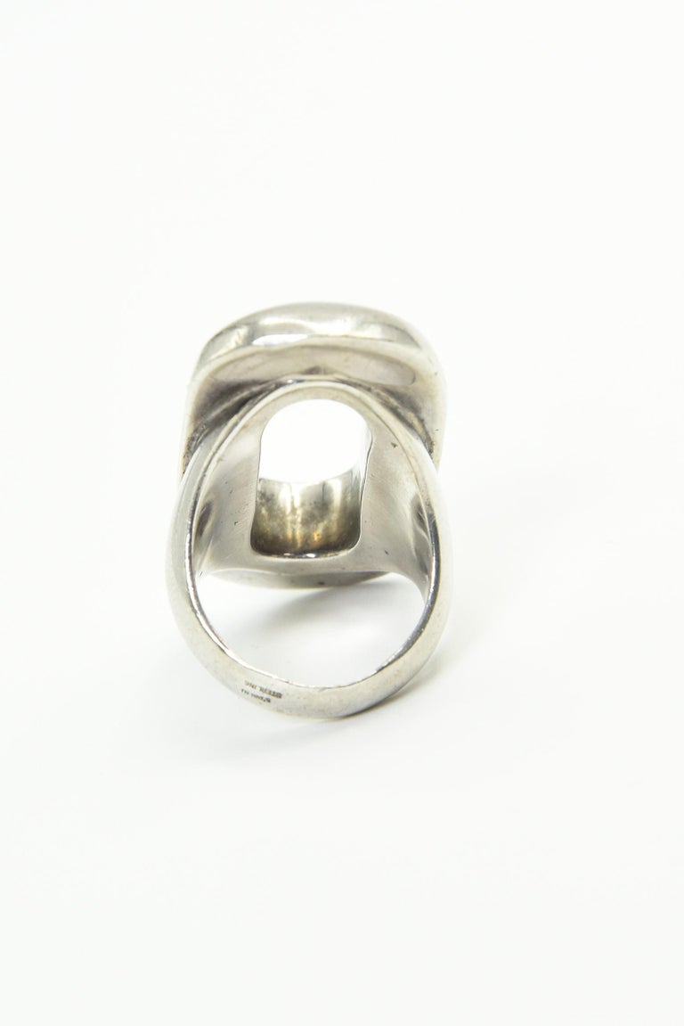 Modernest 1970s S'Paliu Sterling Silver Open Oval Ring For Sale at 1stDibs