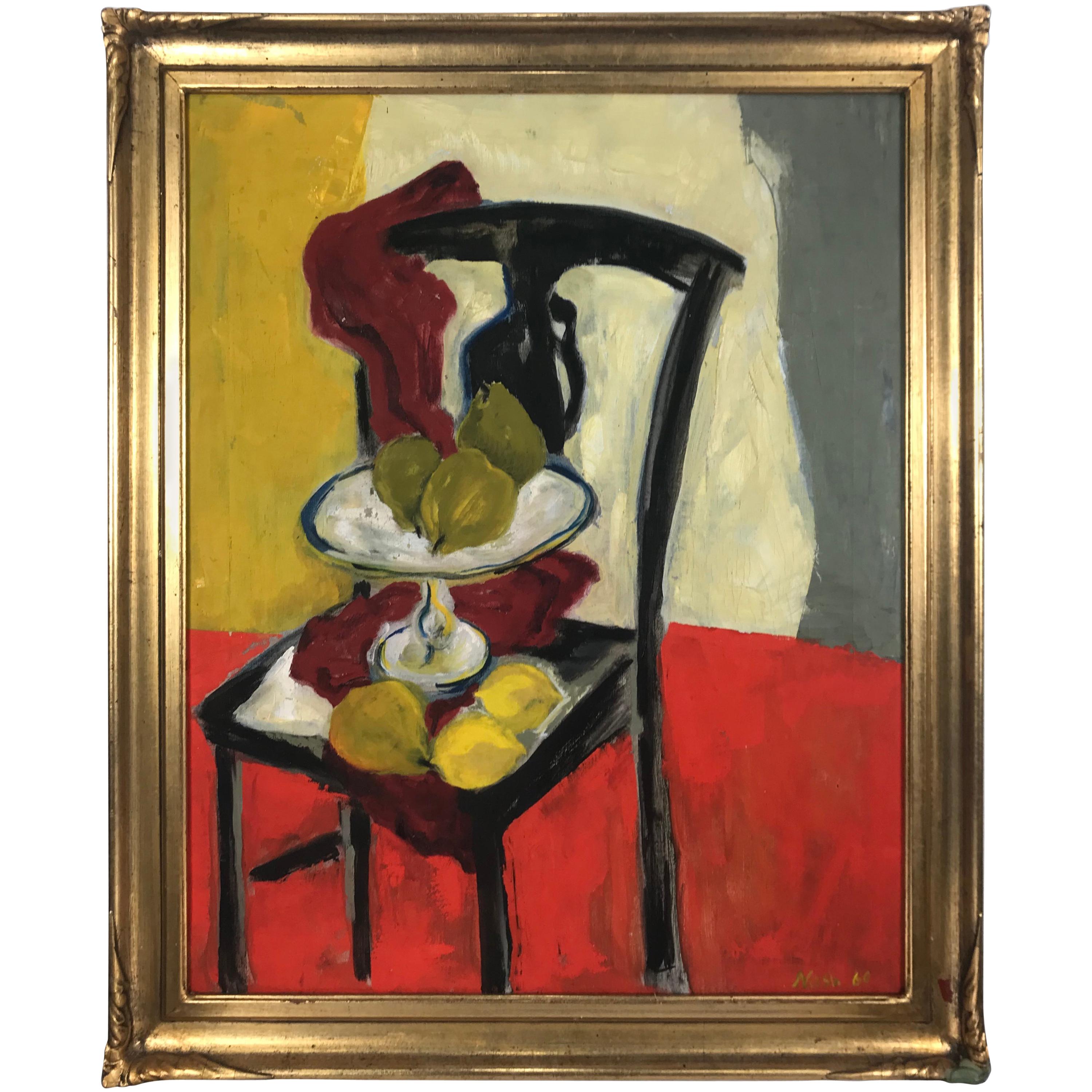 Modernest Oil on Canvas "Fruit on Chair" Signed Nash, 1960