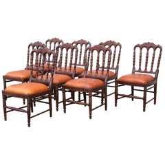 Modernistic Eight Teak Wood and Leather Seaside Resort Dinning Chairs