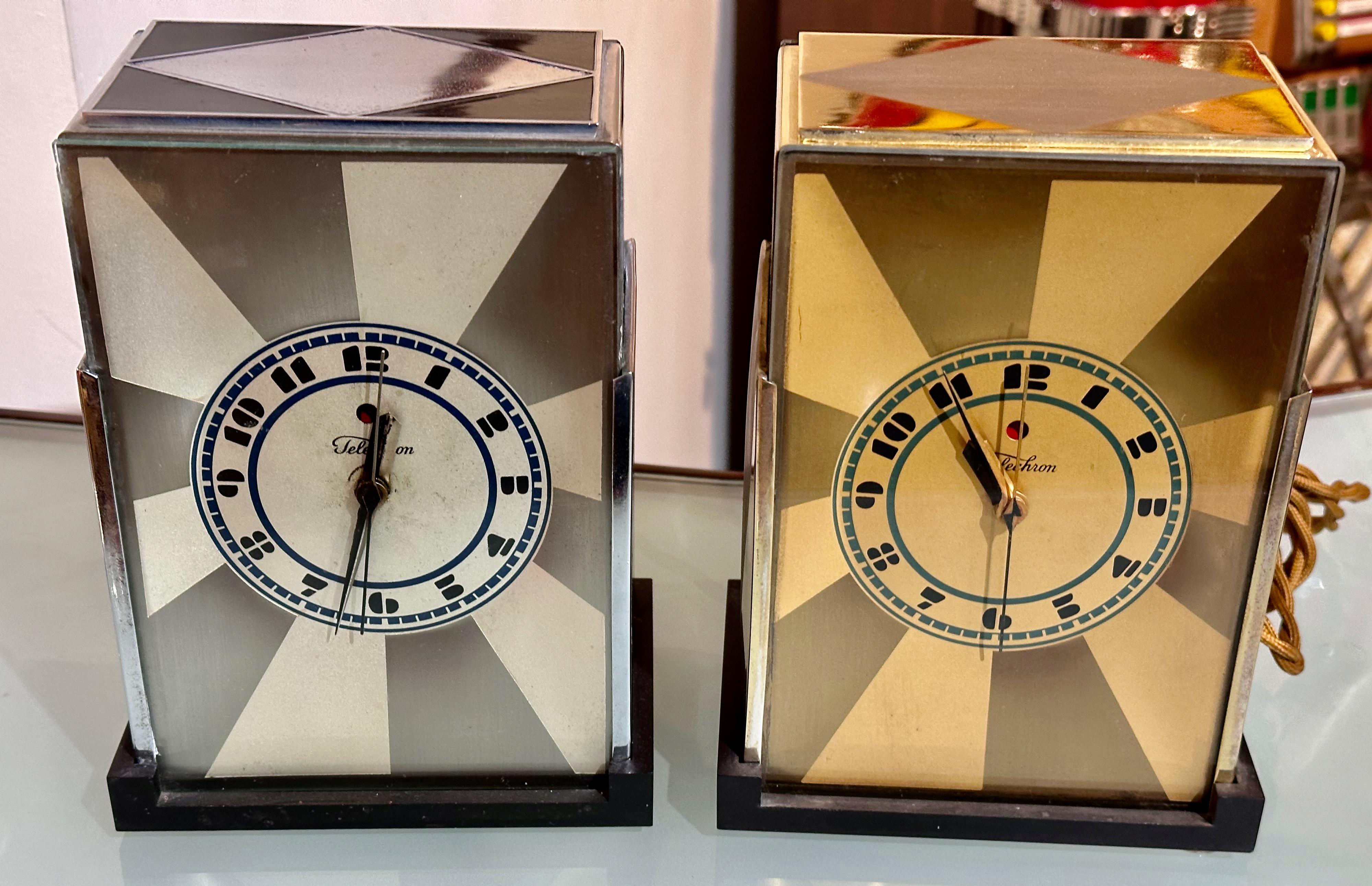 Modernique Telechron-Uhr von Paul Frankl, Art déco-Wolkenkratzer- Telechron-Uhr, 1928, Gold im Angebot 2