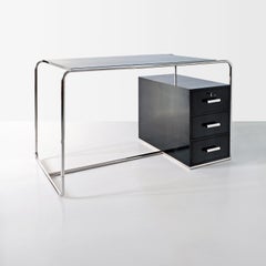 Modernis Tubular Steel Desk, Chrome Plated Metal, Stained Wood, Germany, c. 1930