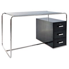 Modernis Tubular Steel Desk, Chrome Plated Metal, Stained Wood, Germany, c. 1930