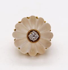 Modernism 1970 Cocktail Ring in 18Kt Yellow Gold with Rock Quartz & VS Diamonds