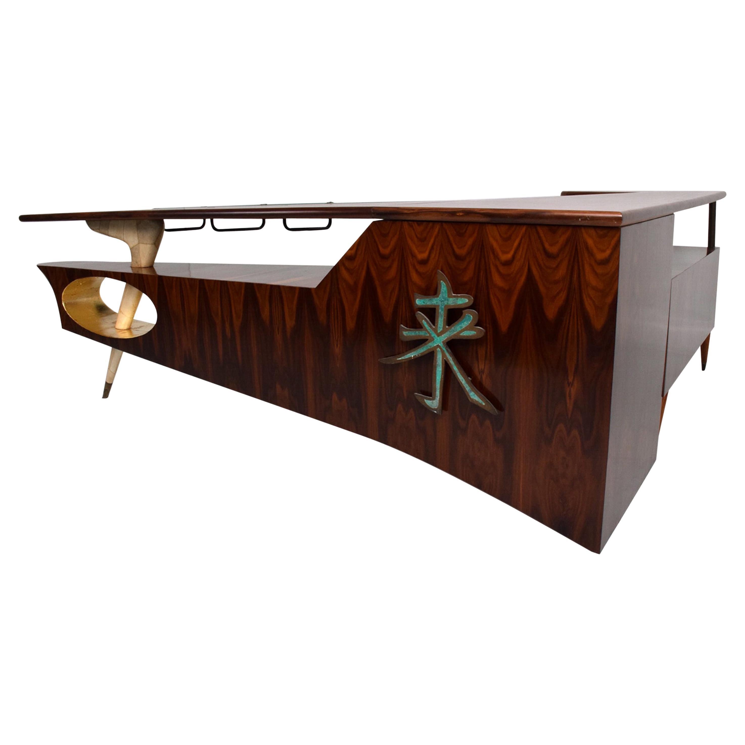 Modernism Frank Kyle & Pepe Mendoza Luxurious Desk Dry Bar Mexico 1950s