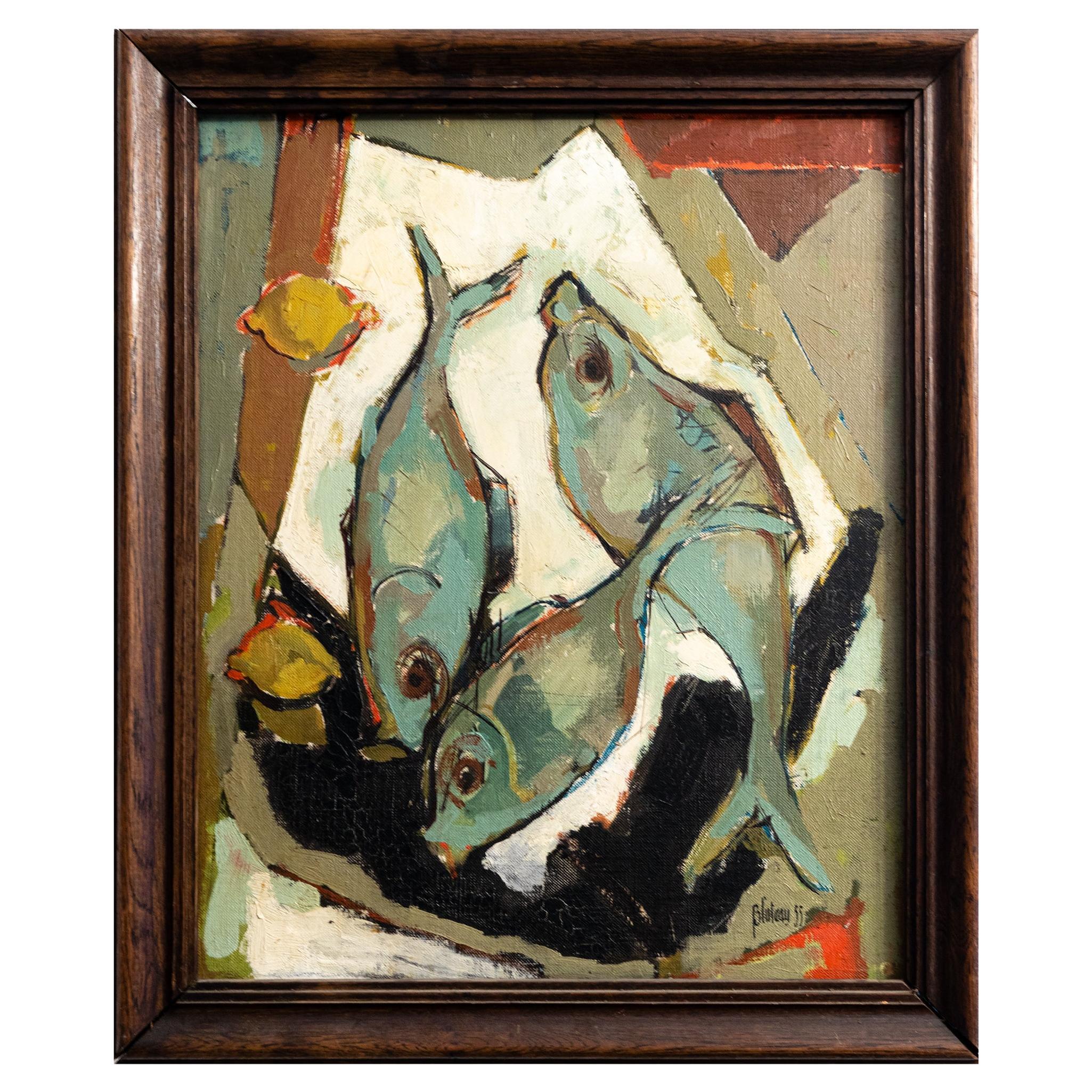 Modernism Still Life Painting By Robert Bluteau, 1955