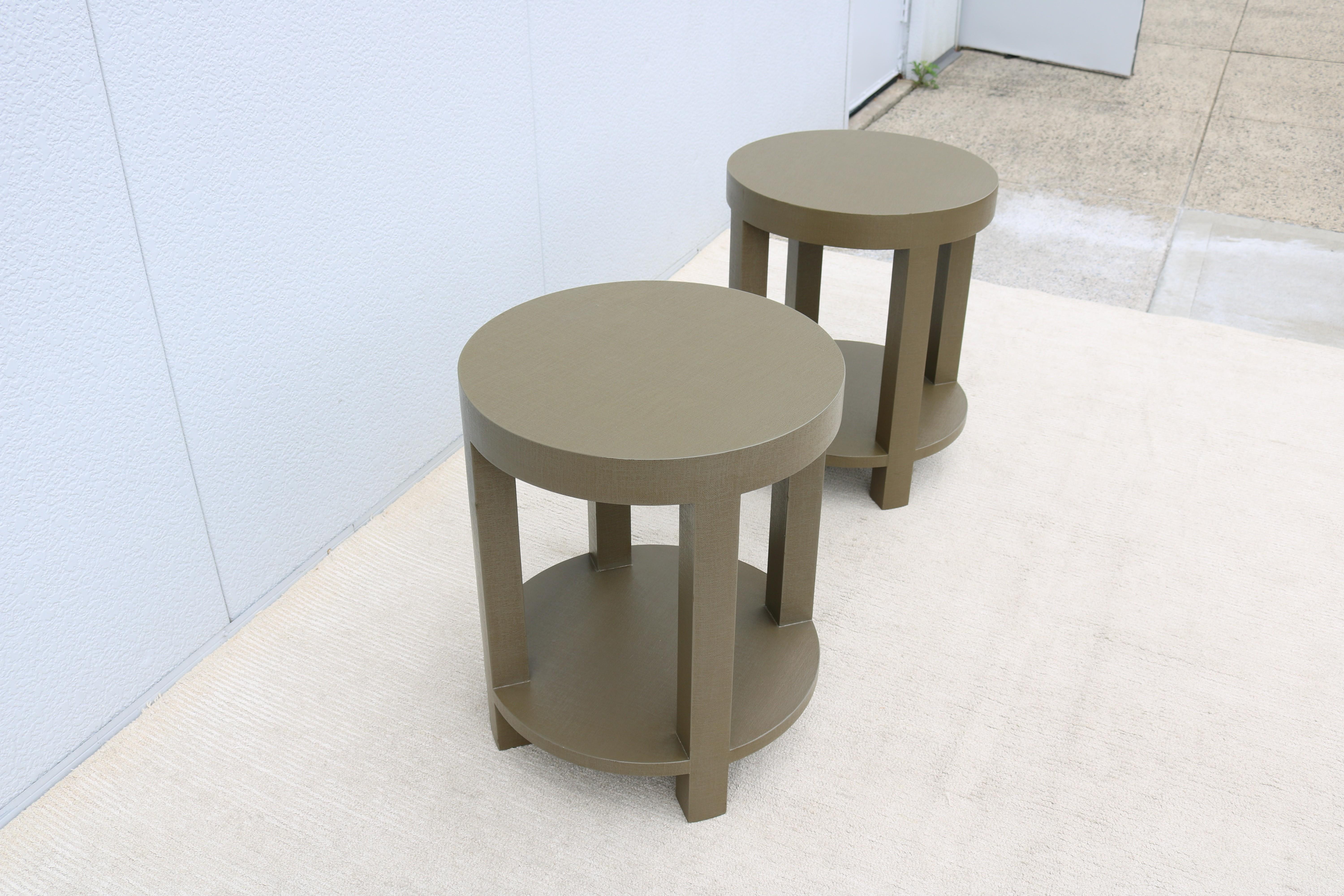 Modernism Style Green Linen Dakota Round Side Tables by Villa & House - a Pair 6