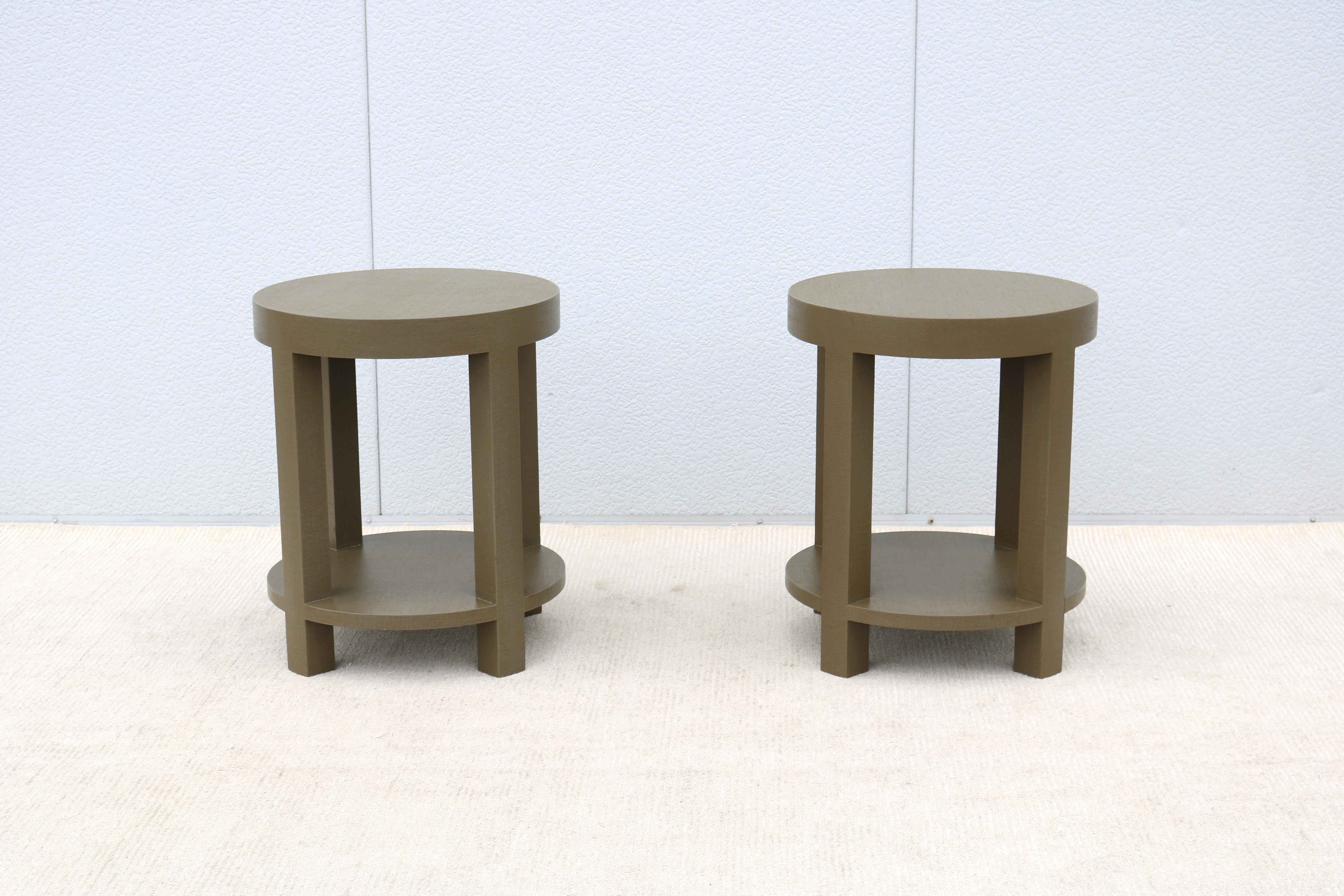 Fabulous modernist pair of Dakota round side tables/Lamp tables by Villa & House.
The stout lines and sturdy proportions give the Dakota table a sense of refined minimalism, almost as if it were carved from heavy stone.
Villa & House products are