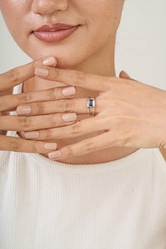 Modernist 1.12 Carat Blue Sapphire Bezel Set Double Band Ring in 14K White Gold