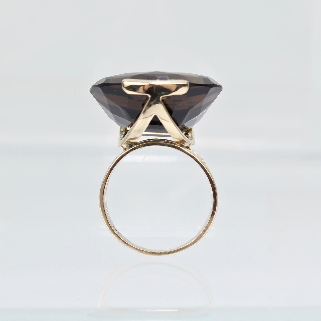 Modernist 14 Karat Gold and Half Moon Cut Smoky Topaz Cocktail Ring For Sale 2