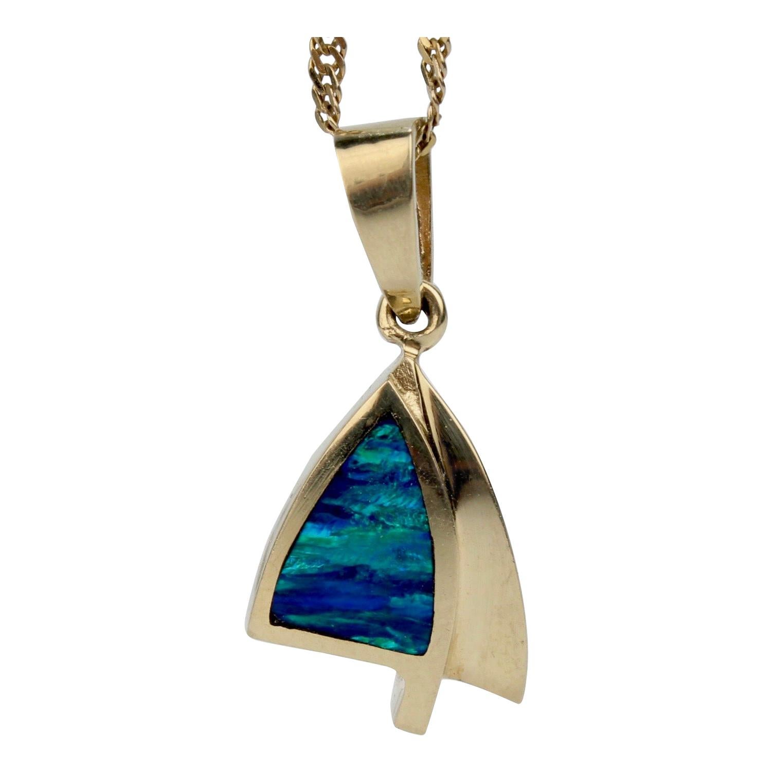 Modernist 14 Karat Gold and Opal Pendant Necklace