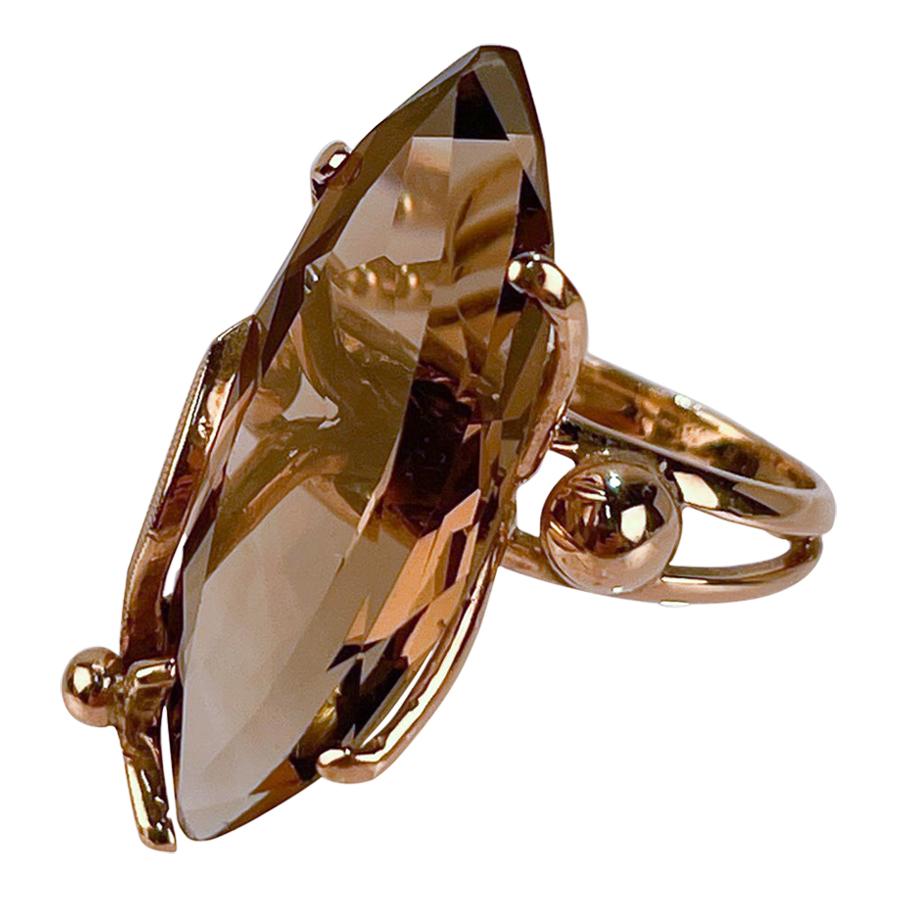 Cocktail-Ring aus 14 Karat Gold und Rauchquarz im modernistischen Stil