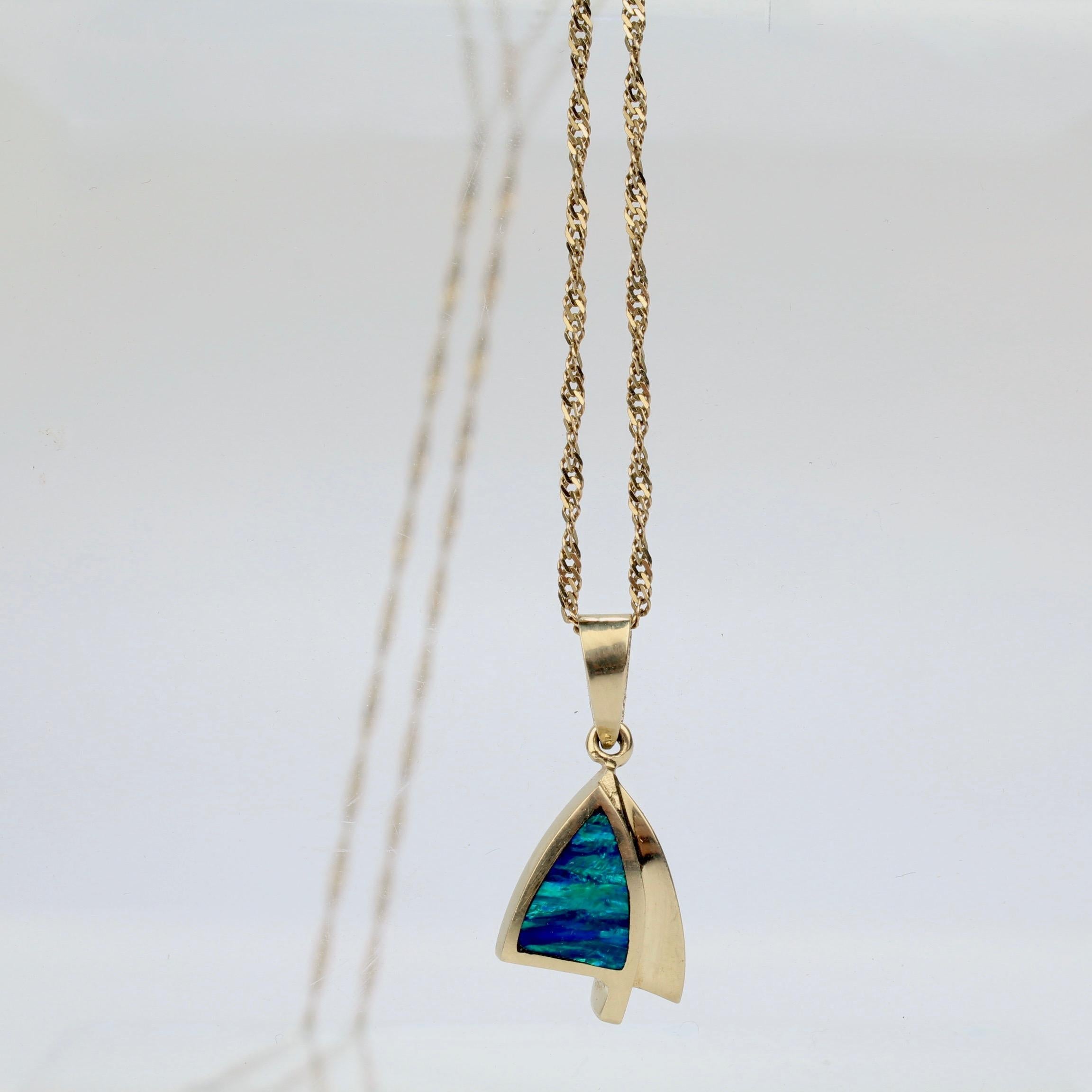 Women's Modernist 14 Karat Gold and Opal Pendant Necklace