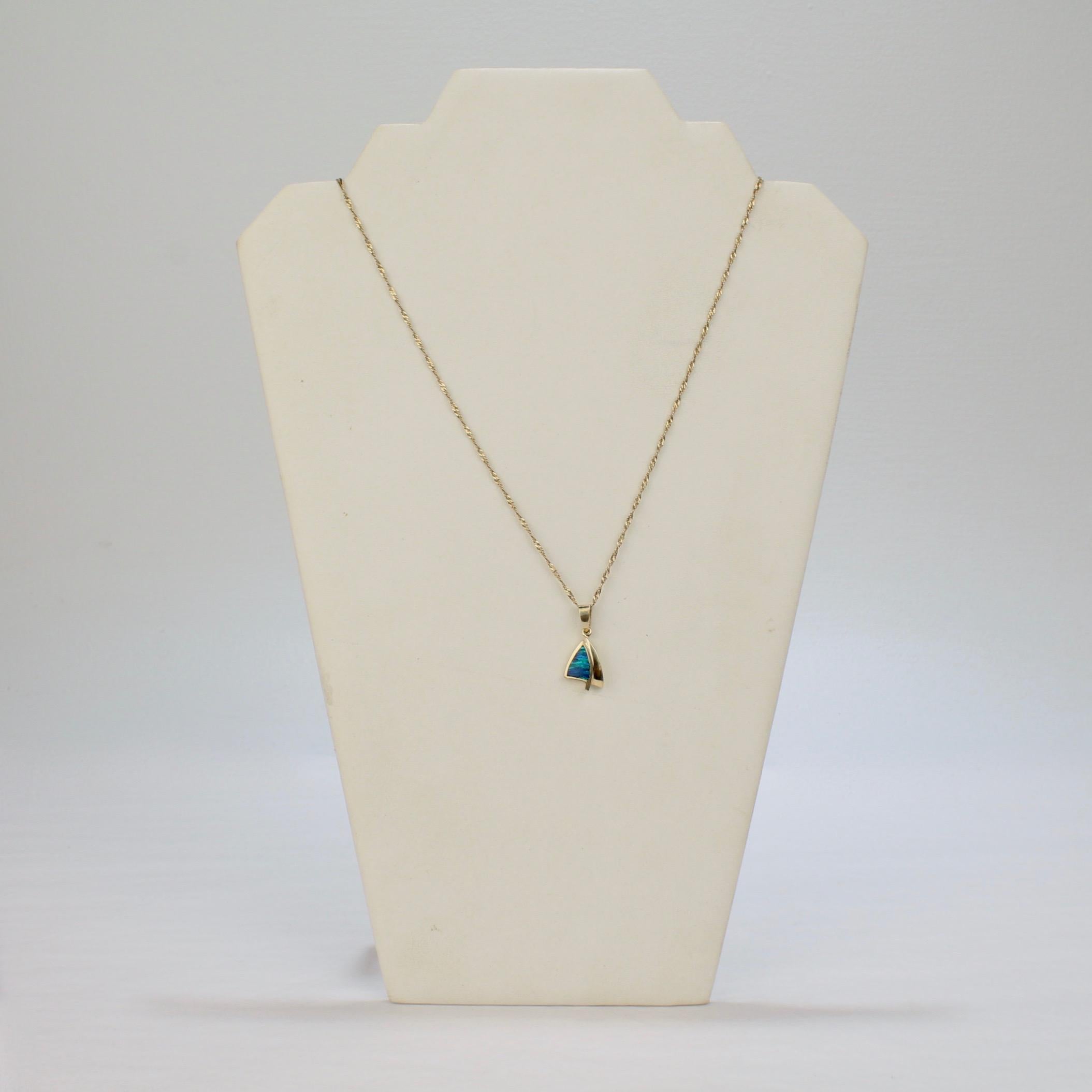 Modernist 14 Karat Gold and Opal Pendant Necklace 1
