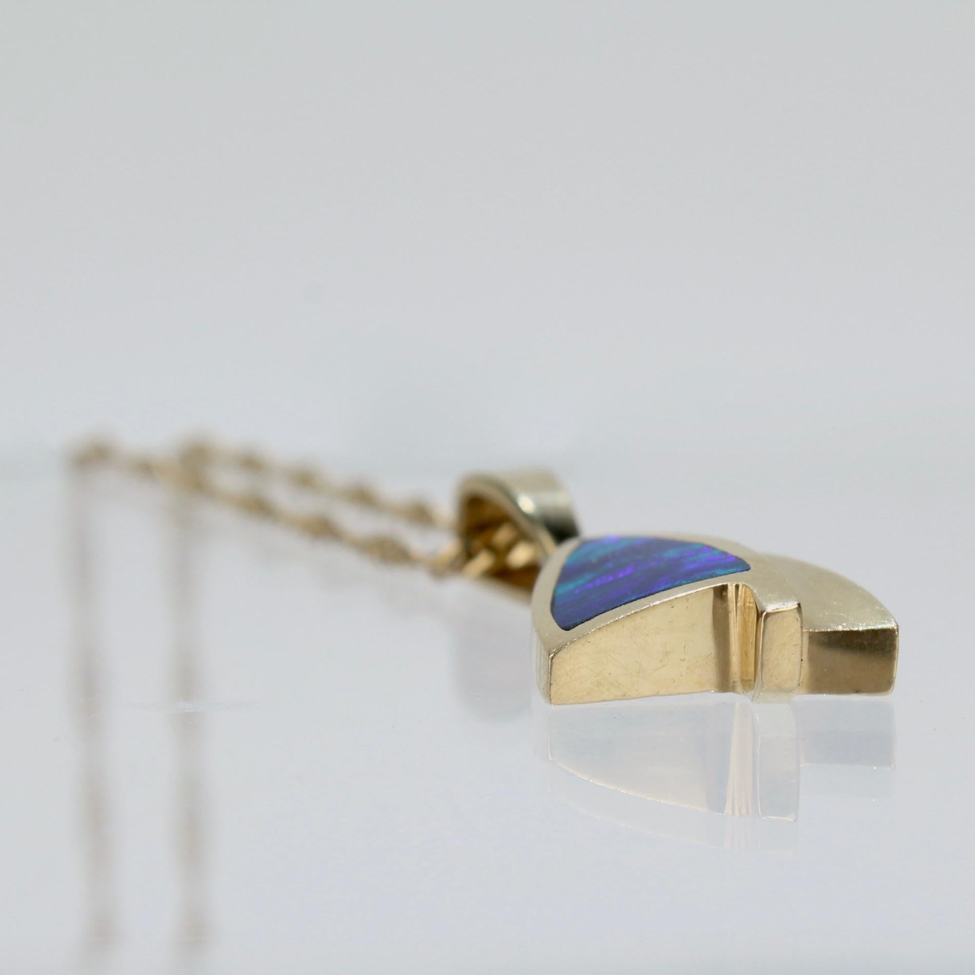 Modernist 14 Karat Gold and Opal Pendant Necklace 4