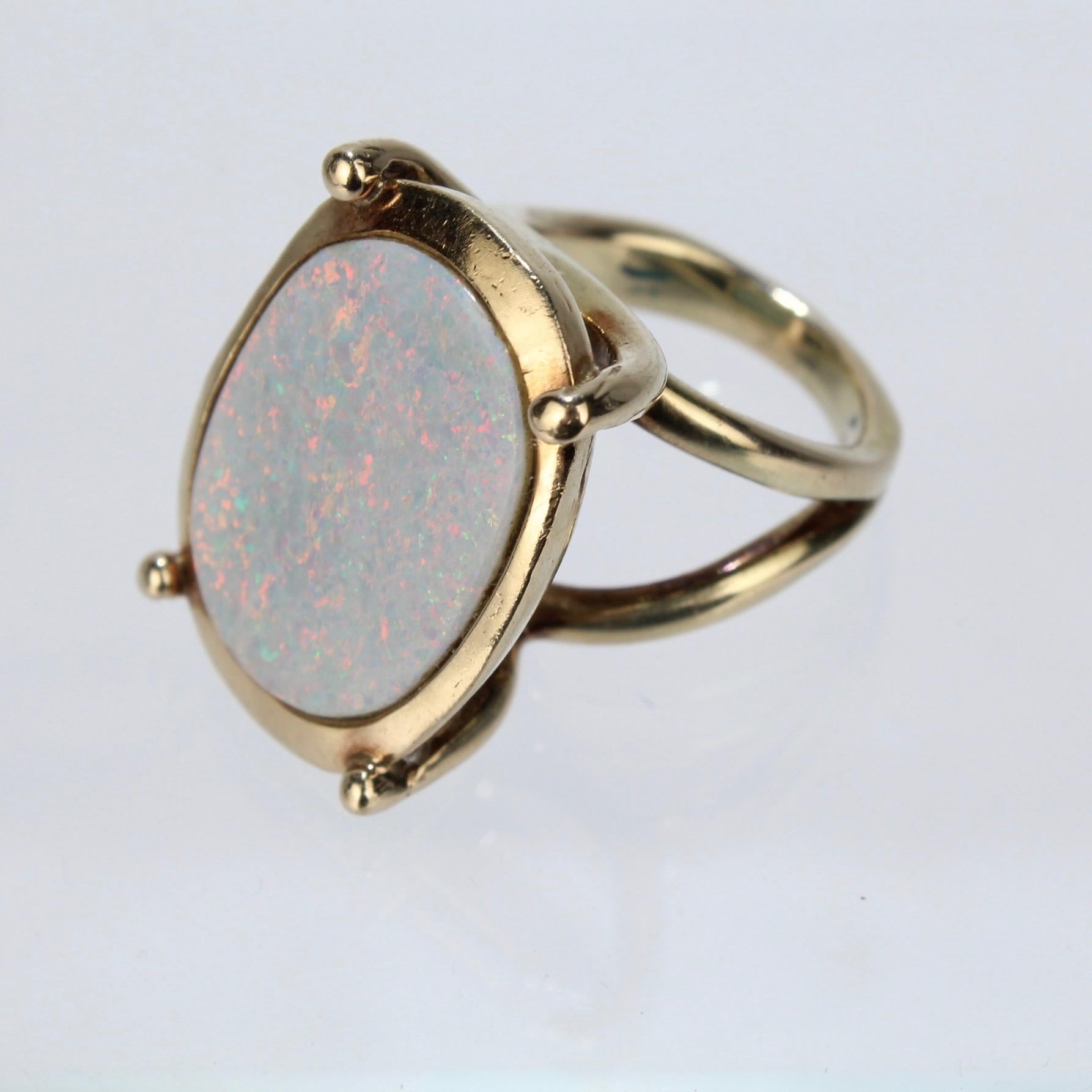 Modernist 14 Karat Gold and Opal Cocktail Ring In Good Condition In Philadelphia, PA