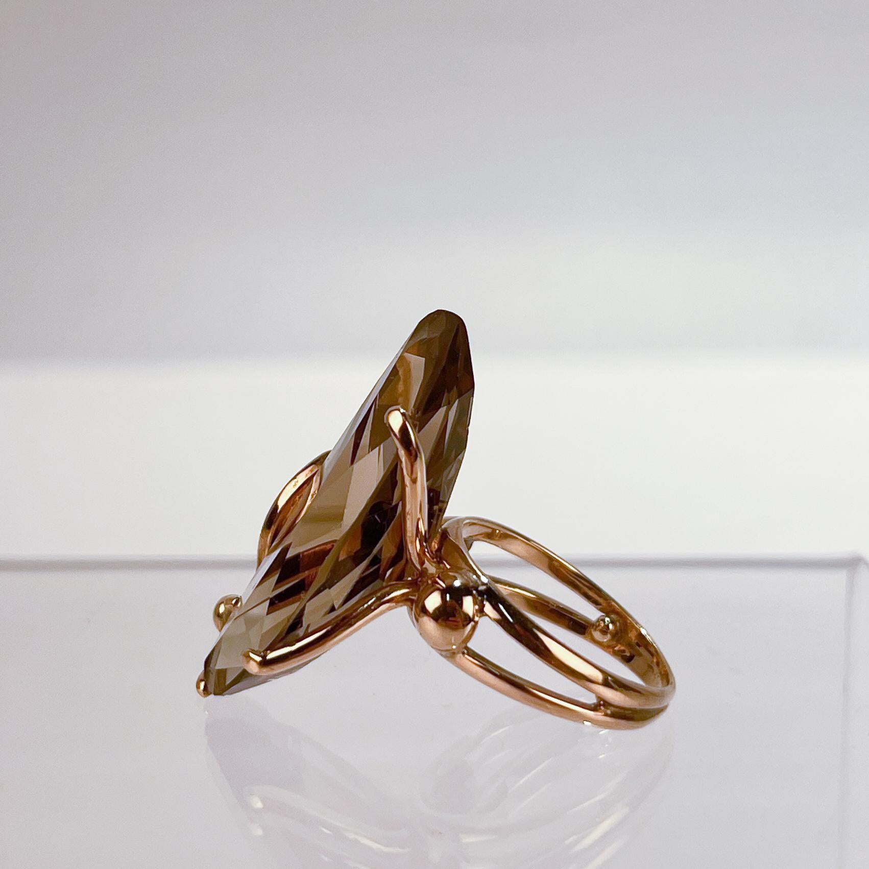 Marquise Cut Modernist 14 Karat Gold and Smoky Quartz Cocktail Ring For Sale