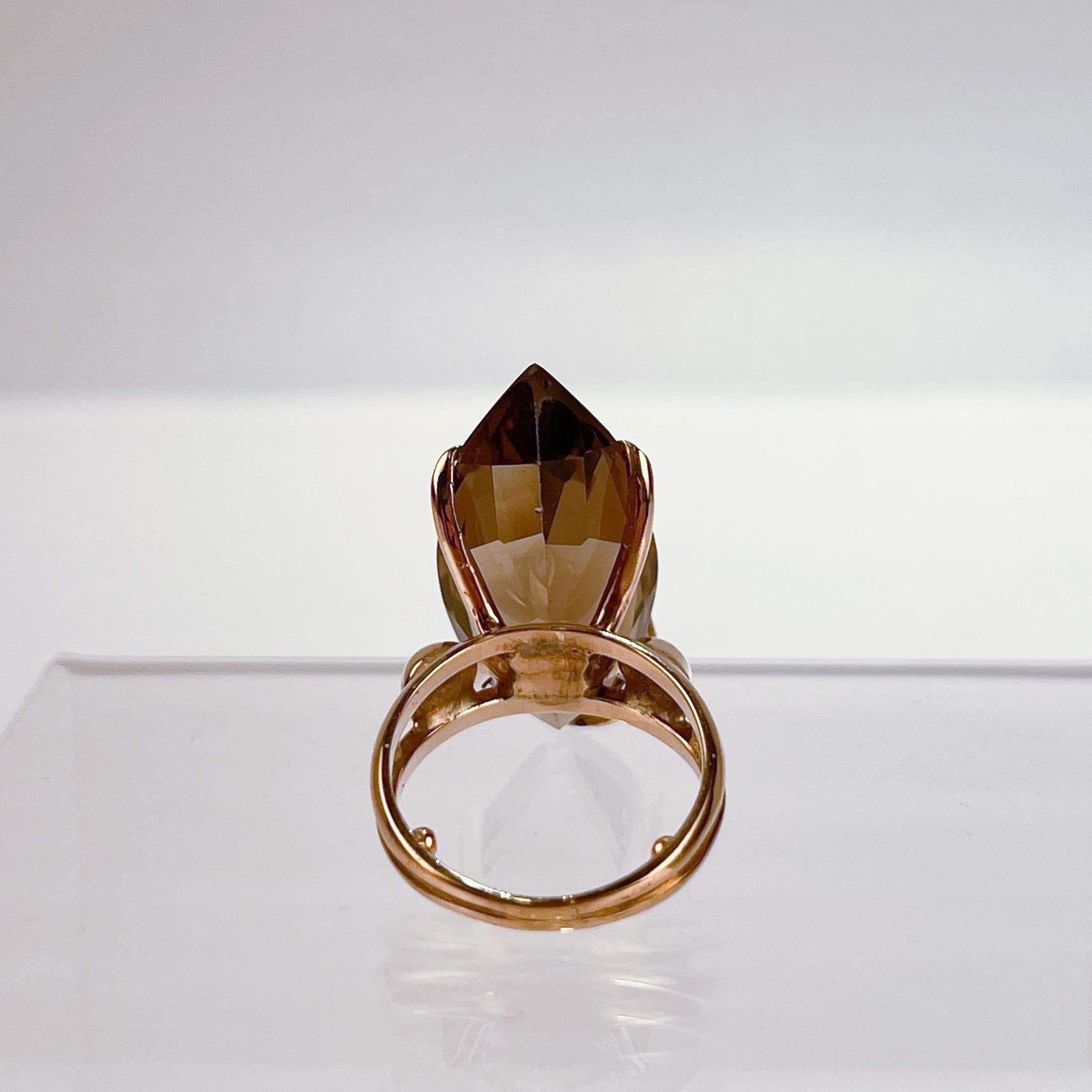 Modernist 14 Karat Gold and Smoky Quartz Cocktail Ring In Good Condition For Sale In Philadelphia, PA