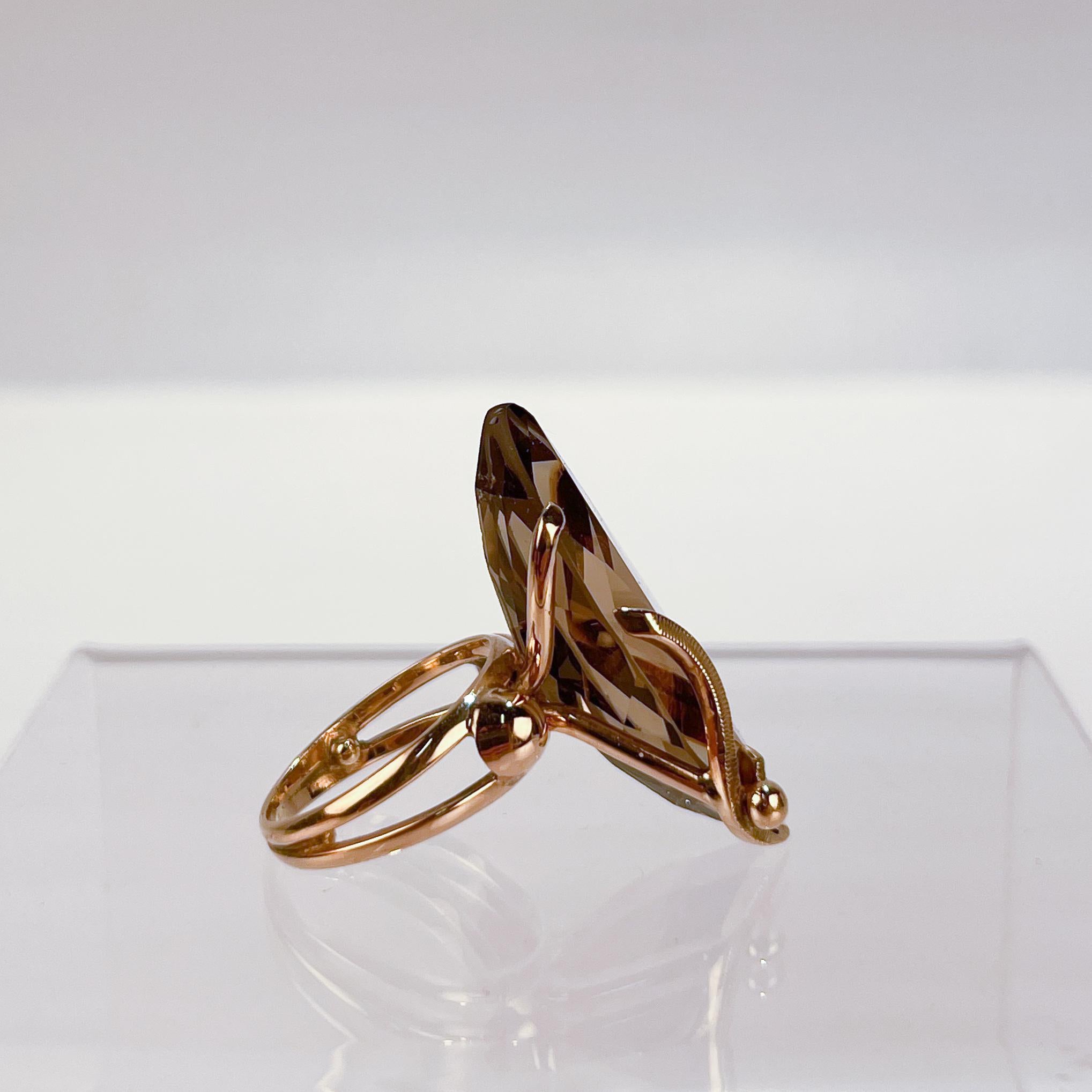 Modernist 14 Karat Gold and Smoky Quartz Cocktail Ring For Sale 3