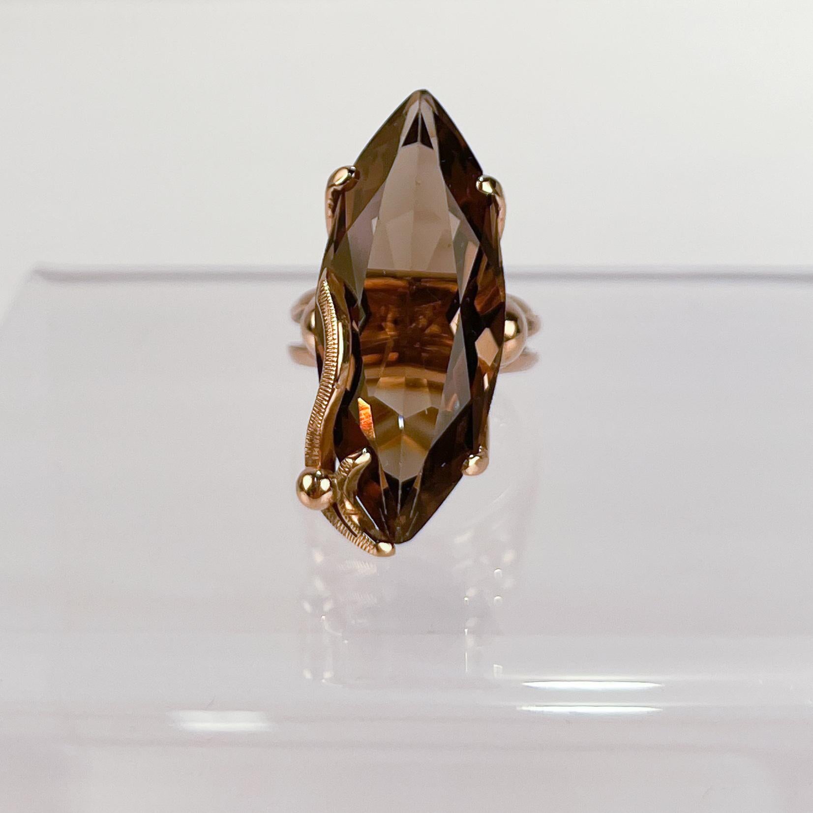 Modernist 14 Karat Gold and Smoky Quartz Cocktail Ring For Sale 1