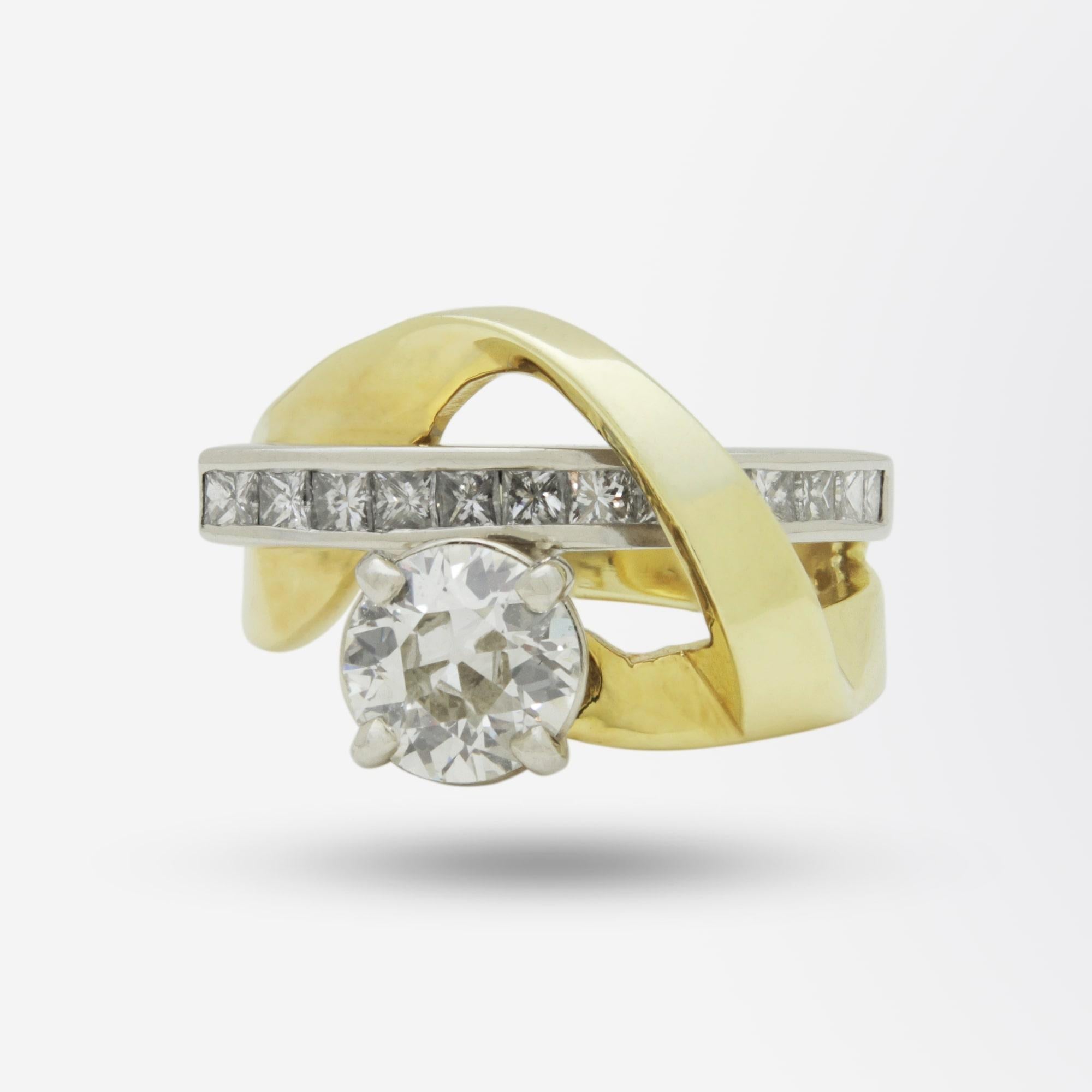 Modernistischer 14 Karat zweifarbiger Gold- und Diamantring (Zeitgenössisch)
