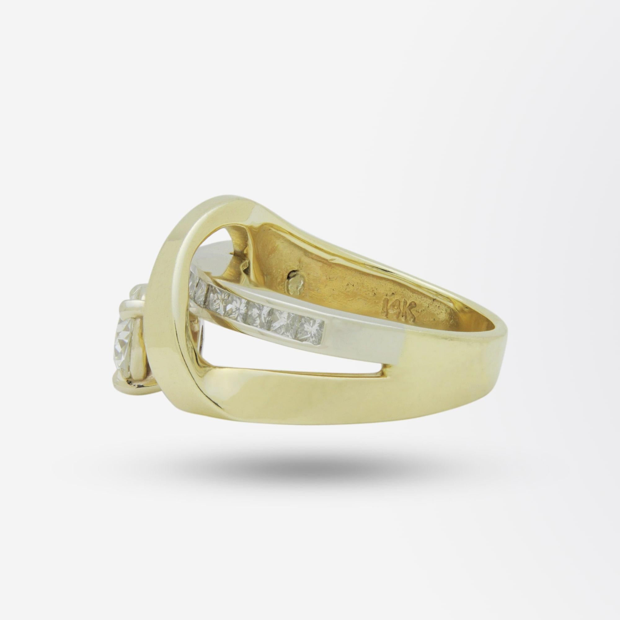 Modernistischer 14 Karat zweifarbiger Gold- und Diamantring (Brillantschliff)
