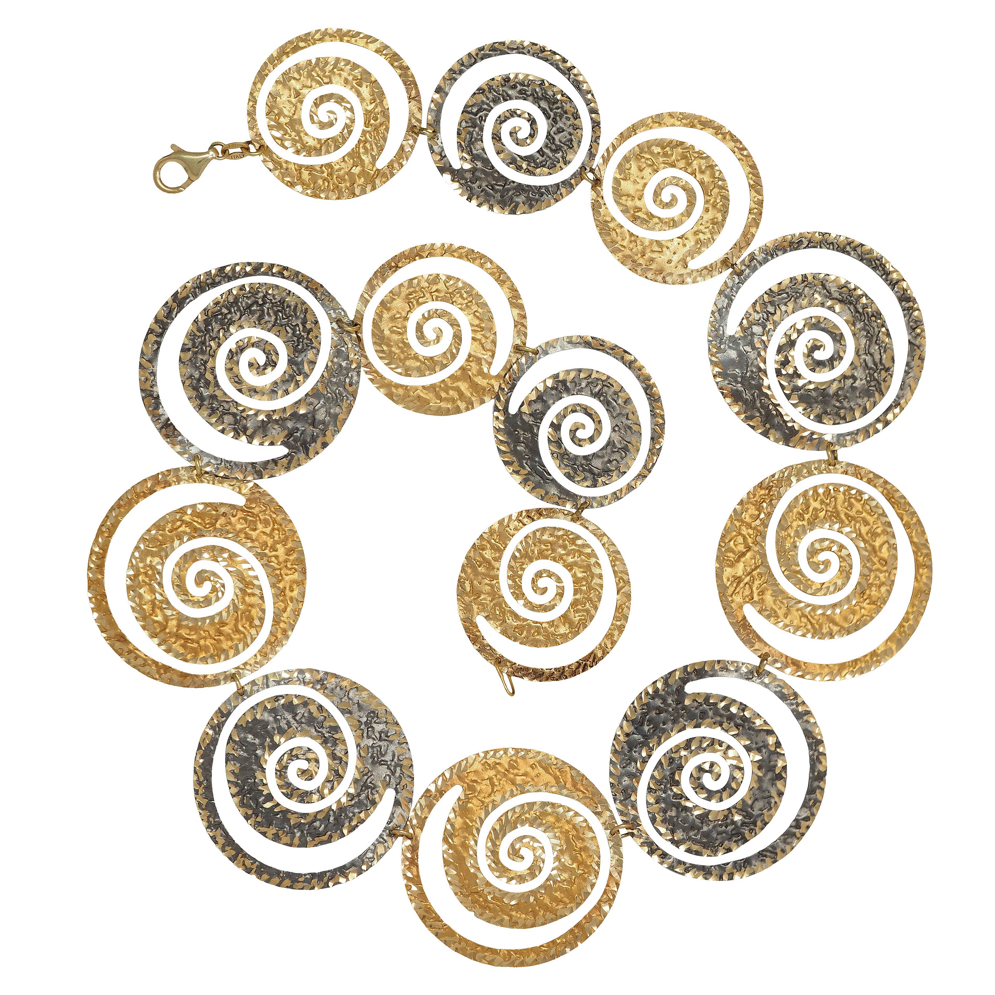Zweifarbige Spiral-Gliederhalskette aus 14 Karat Gelbgold im modernistischen Stil, Vintage im Zustand „Gut“ im Angebot in Philadelphia, PA