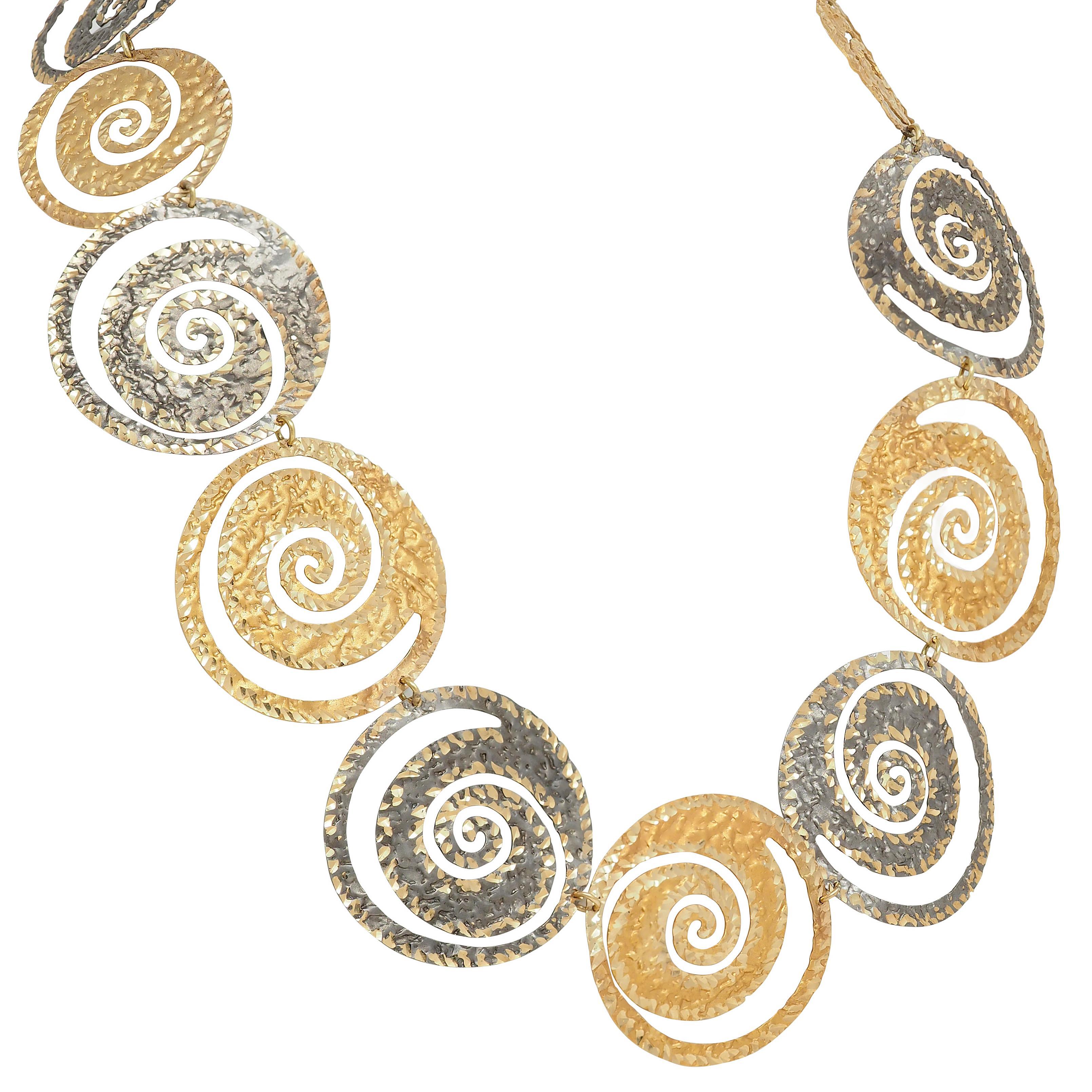 Zweifarbige Spiral-Gliederhalskette aus 14 Karat Gelbgold im modernistischen Stil, Vintage Damen im Angebot