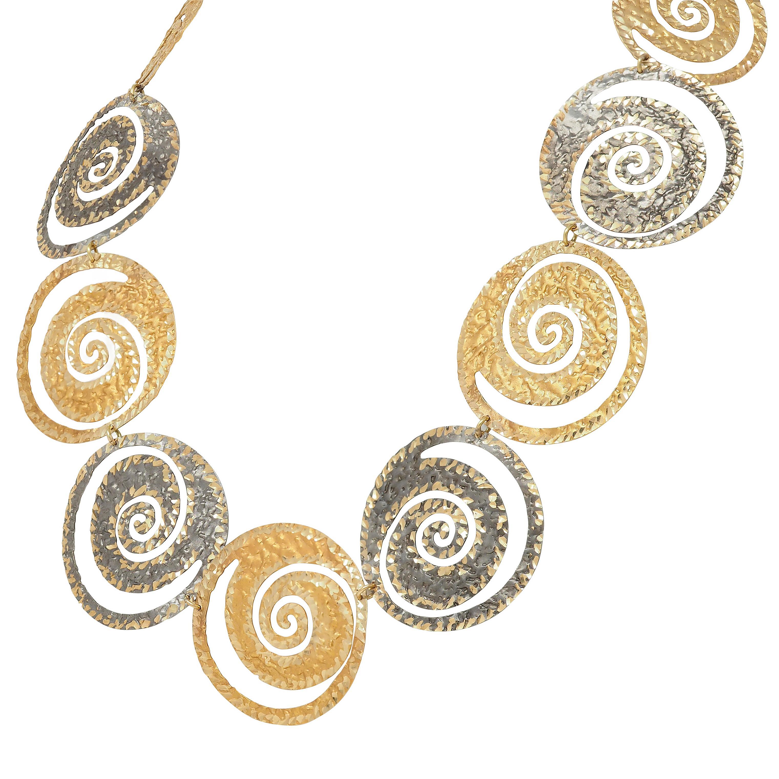 Zweifarbige Spiral-Gliederhalskette aus 14 Karat Gelbgold im modernistischen Stil, Vintage im Angebot 1