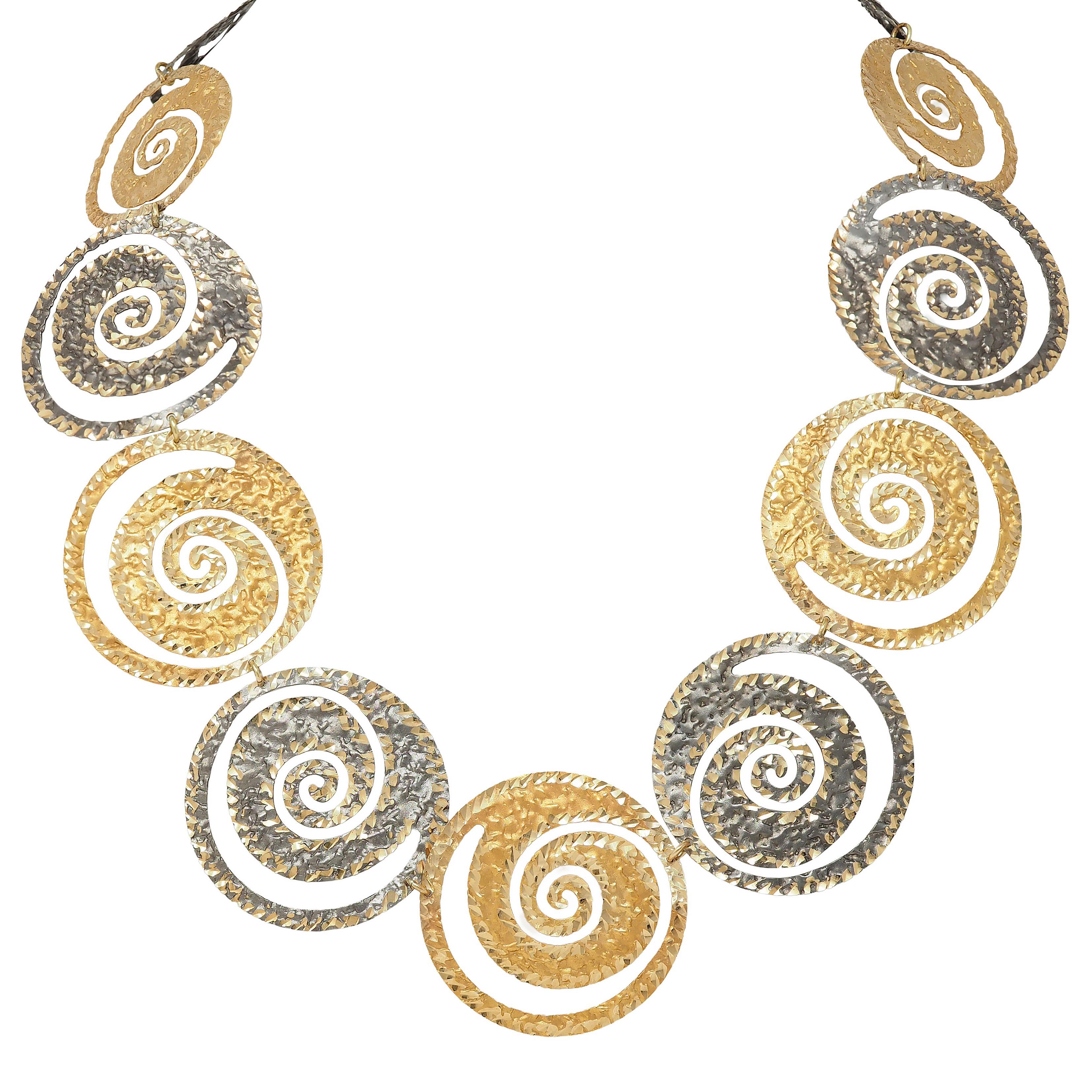 Zweifarbige Spiral-Gliederhalskette aus 14 Karat Gelbgold im modernistischen Stil, Vintage im Angebot