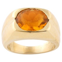 Modernist 14K Gold & Citrine Ring with Fluted Motif