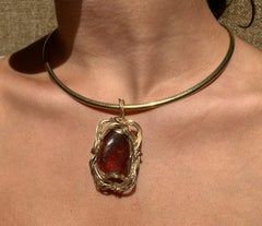 Large Natural Amber Specimen 14K Yellow Gold Pendant