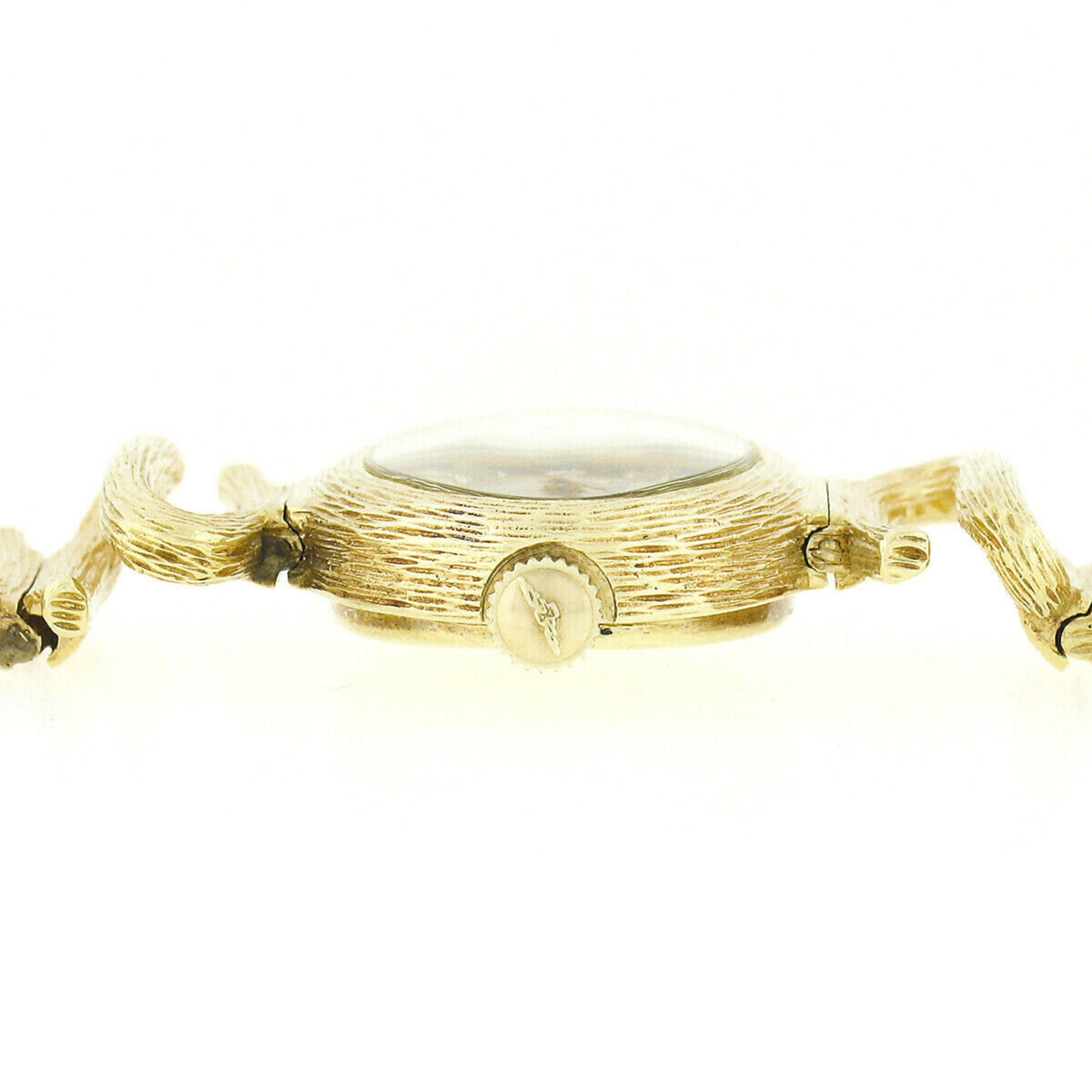 Modernistische 14K Gold Merano Mechanisches ovales strukturiertes Wirbel-Armbanduhrarmband für Damen oder Herren