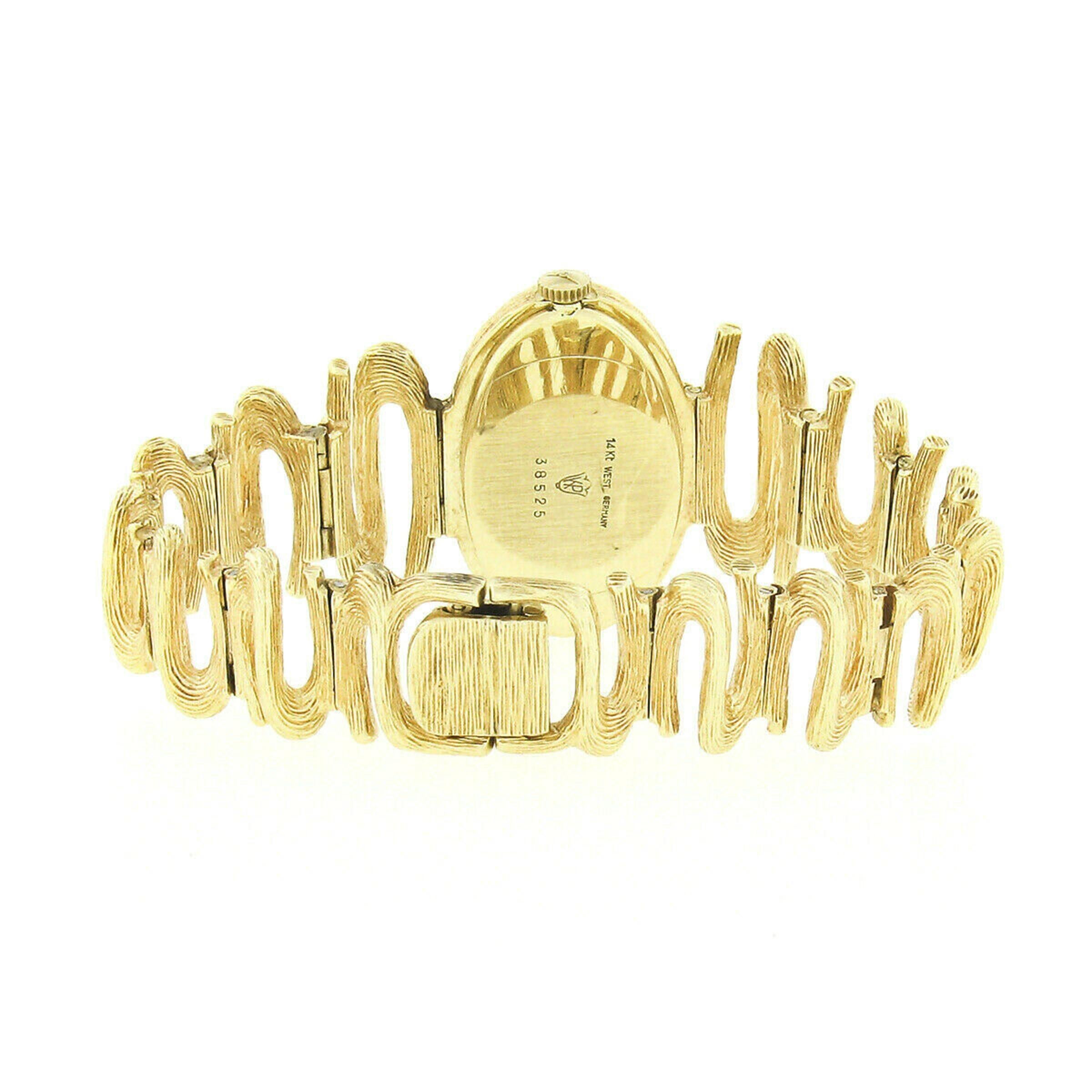 Modernistische 14K Gold Merano Mechanisches ovales strukturiertes Wirbel-Armbanduhrarmband 2