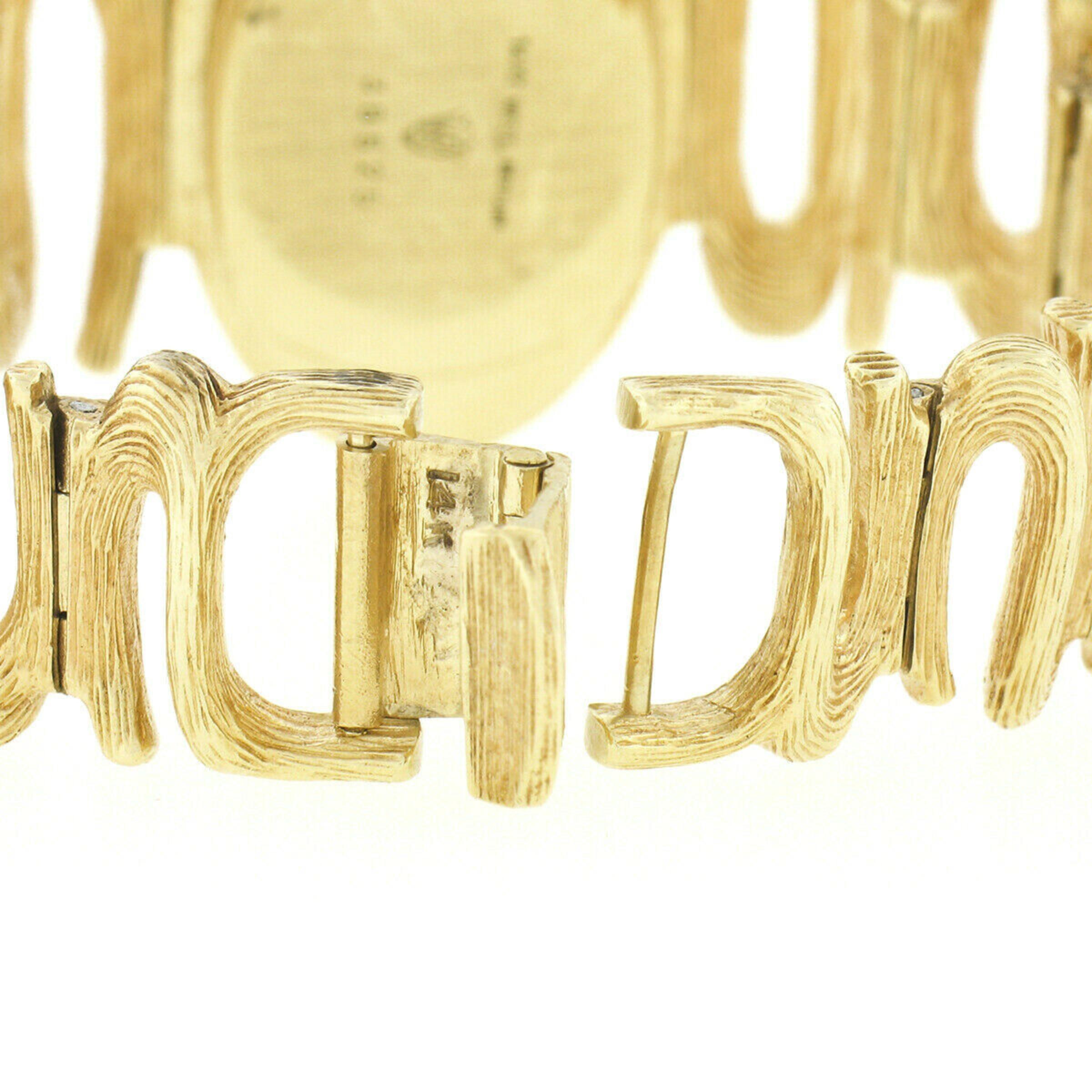 Modernistische 14K Gold Merano Mechanisches ovales strukturiertes Wirbel-Armbanduhrarmband 3