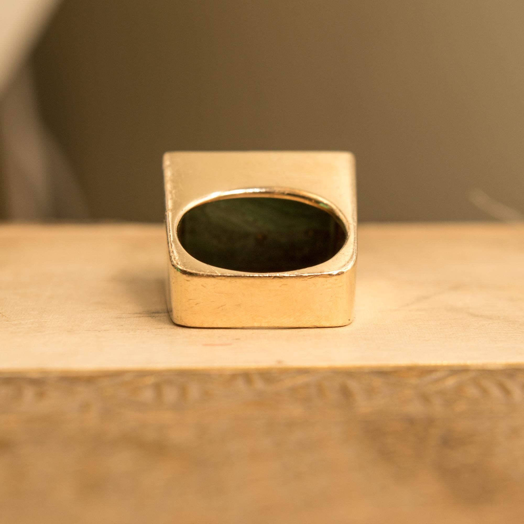 Modernist 14K Malachite Tall Square Ring For Sale 5