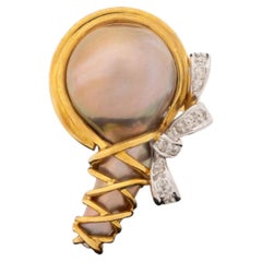 Modernist 14K Two-Tone Gold Diamond Baroque Pearl Ring
