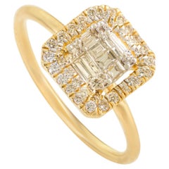 Modernist 14K Yellow Gold Baguette Diamonds Halo Engagement Ring Fine Jewelry