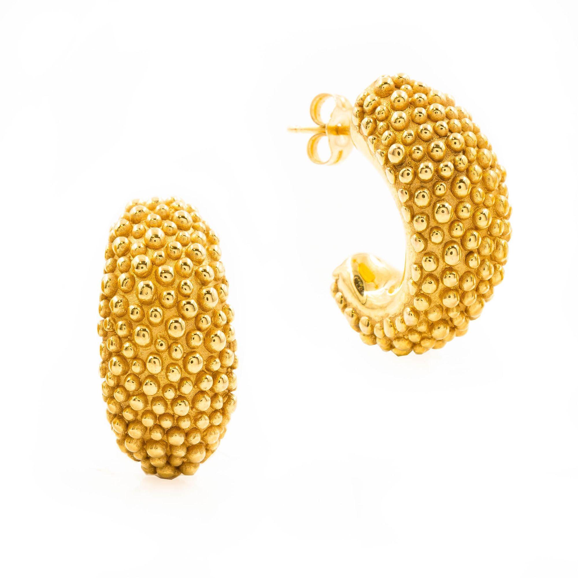 Modernist 14k Yellow Gold Chunky Half-Hoop Earrings In Good Condition In Shippensburg, PA