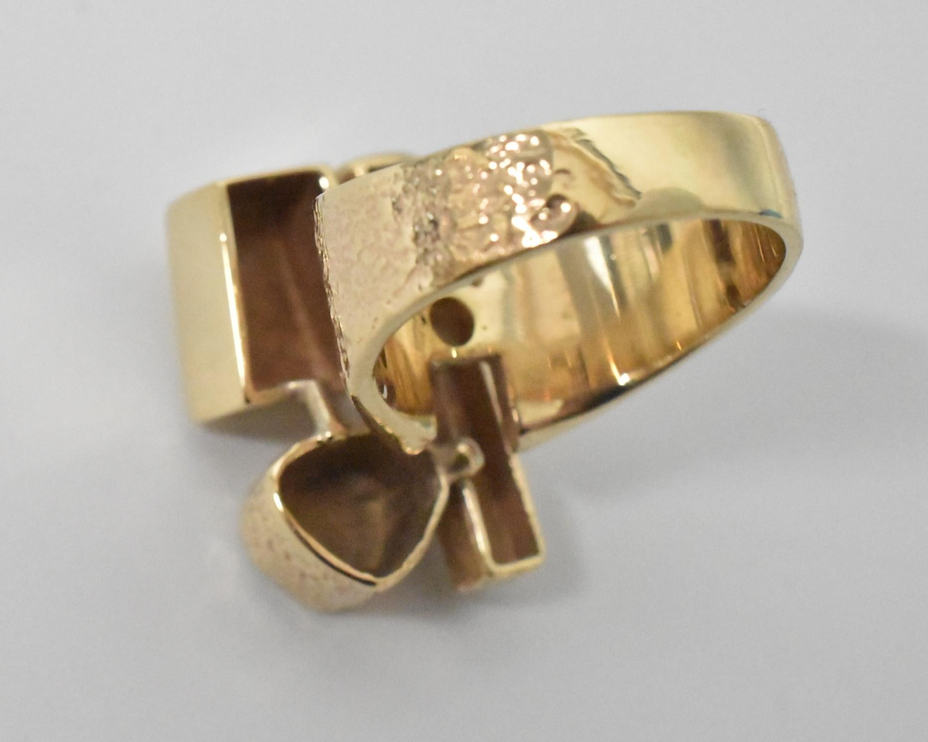 Modernist 14k Yellow Gold Ring Attributed to Henri Leighton In Good Condition In Toledo, OH
